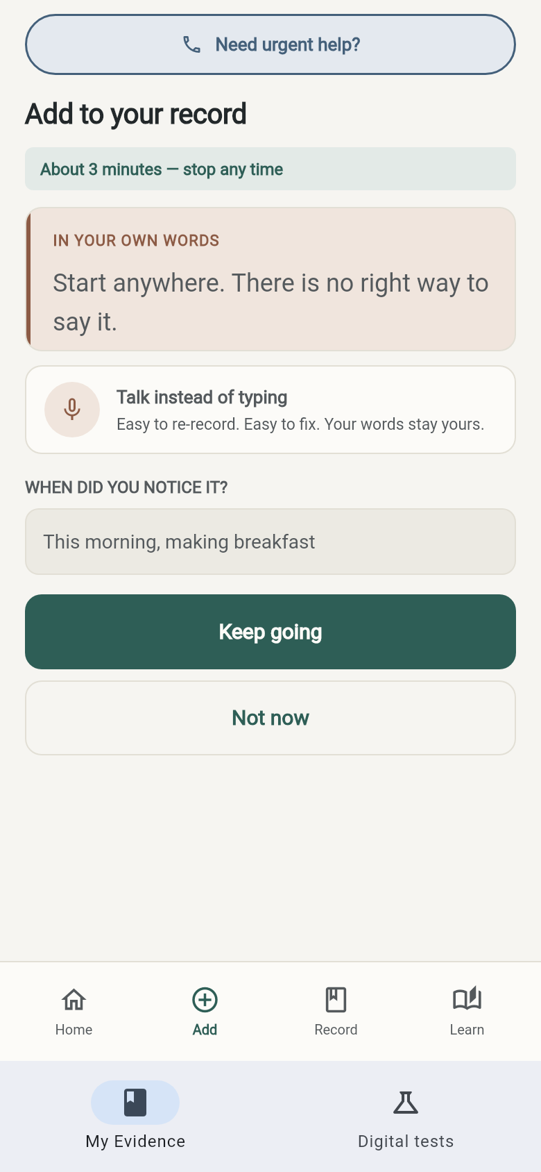 Lantern capture screen: writing what you notice in your own words