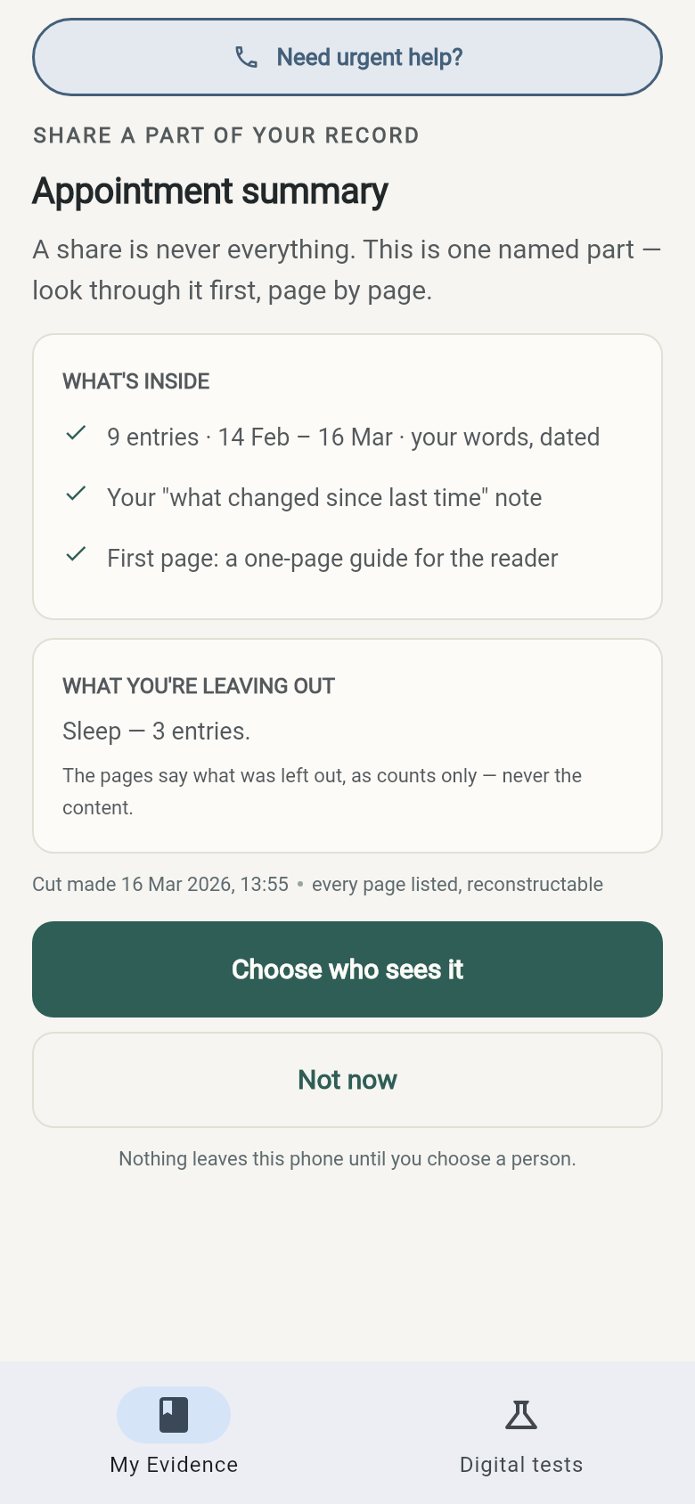 Lantern appointment summary: a named, clinician-legible cut of your record